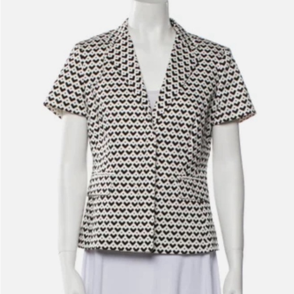 MaxMara Jackets & Blazers - Max Mara Jacket Women's White Black Geometric Print Hidden Button Office 10 Euc